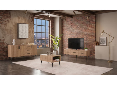 Braunes Wohnzimmer-Set Fernsehschrank Couchtisch Konsole