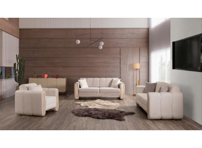 Beiges Sofa-Set Sofas Stoffsofas Sessel Wohnzimmergarnitur