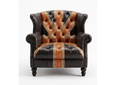 Chesterfield Sessel Clubsessel Braun Leder Patchwork British Vintage