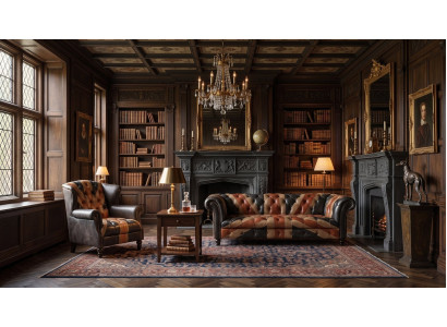 Chesterfield Sitzgarnitur 3-Sitzer Sofa Sessel Leder Patchwork Vintage