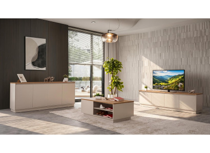 Beiges Wohnzimmer-Set TV-Schrank Couchtisch Konsole modern