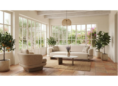 Luxus Beige Polstercouch Designer 2x Stoffsessel 3-Sitzer Set