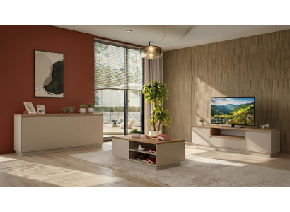 Beiges Wohnzimmer-Set TV-Schrank Couchtisch Konsole TV-Möbel