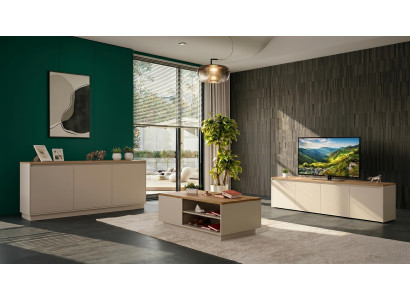 Beiges stilvolles Wohnzimmer-Set TV-Schrank Couchtisch Konsole
