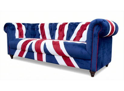 Chesterfield 3-Sitzer Sofa Union Jack Samt British Style Vintage Retro