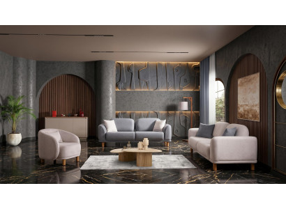 Beige-graues Sofa-Set Sofas Stoffsofas Sessel Wohnzimmer