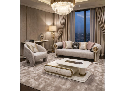 Wohnzimmer set 3Sitzer sofa Sessel Couchtisch Modern Stil Graubeigen