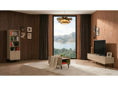 Beiges Wohnzimmer-Set TV-Schrank Couchtisch Bücherregal TV-Ecke modern