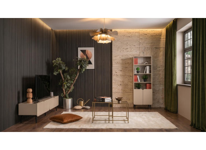 Beiges Wohnzimmer-Set Fernsehschrank Bücherregal TV-Möbel Designermöbel
