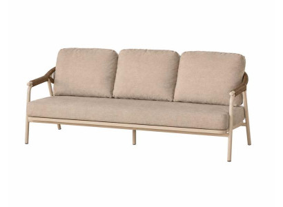 Modernes 3-Sitzer Gartensofa Beige Geflecht Polstersofa Terrasse