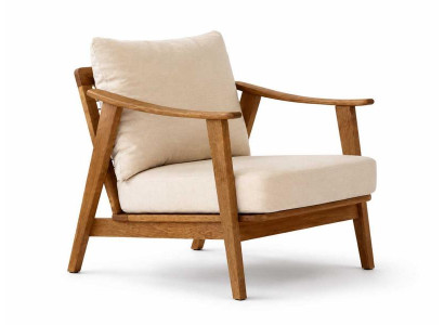 Moderner Loungesessel Beige mit Holzgestell Terrasse Gartenmöbel