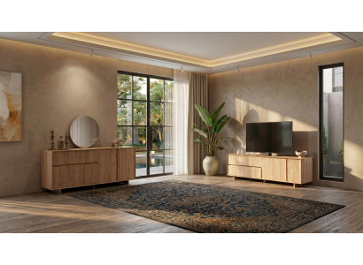 Braunes Wohnzimmer-Set großer TV-Schrank Konsole Spiegel modern TV-Möbel
