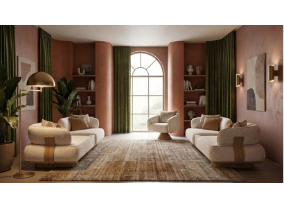Couchgarnitur 3+3+1 Set Beige mit Tisch Modern 3er Sofa Sessel