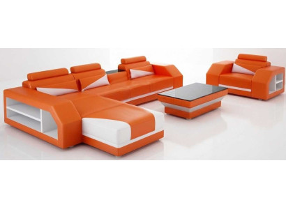Orange Lounge Set Ecksofa Sessel Couchtisch Modernes Wohnzimmer