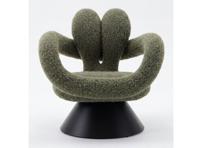 Designer Drehsessel Snake Rabbit Bouclé Olivgrün Skulptural Modern