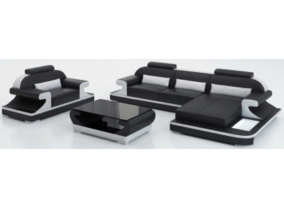 Stilvolle Eckcouch Schwarz Sessel Couchtisch Wohnzimmer Möbel
