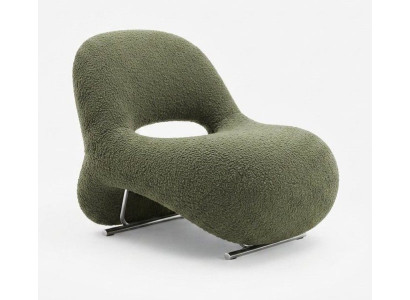 Komfort Designer Lounge Sessel Olivgrün Formschaum Edelstahl Modern