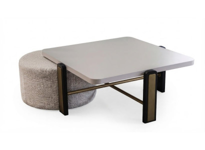 Design Couchtisch mit Hocker Tisch Wohnzimmertisch Beige Modern