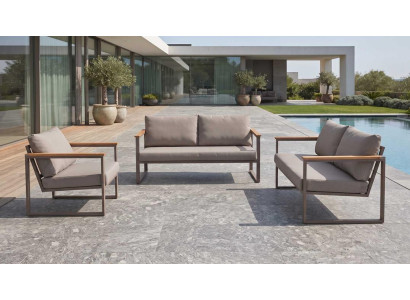 Gartenmöbel Set Sofa 2 Sessel Beige Polstermöbel Terrasse