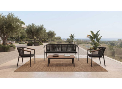 Modernes Gartenmöbel Set Sofa Sessel Couchtisch Schwarz Terrasse