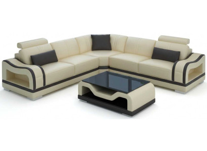Beige Ecklandschaft L Form Glastisch Modern Komfort Design Wohnzimmer