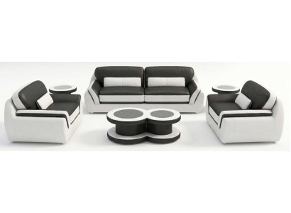 Designer Sofaset Schwarz Dreisitzer Einzelsessel Rundtische Komfort