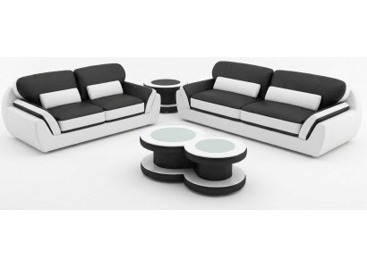 Luxus Wohnzimmer Set Schwarz Dreisitzer Zweisitzer Rundtische Modern