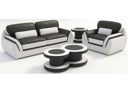 Moderne Sitzgruppe Schwarz Dreisitzer Sessel Couchtisch Beistelltisch