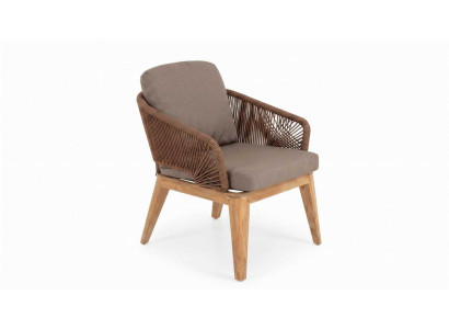Bequemer Lounge-Sessel mit Teakholzgestell, Polstern und Flechtoptik