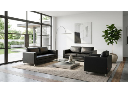 Designer Schwarze Ledersofas Exklusiver Sessel Kunstleder Möbel