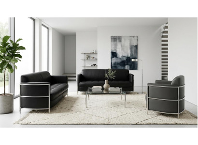 Modernes Schwarzes Sofa Sessel Set Metallgestell Elegant Wohnzimmer