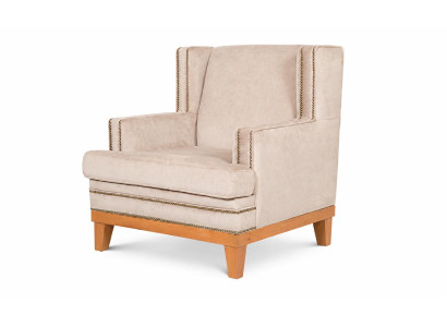 Sessel Beige Stoff Ohrensessel Polstersessel Hochlehner Elegant