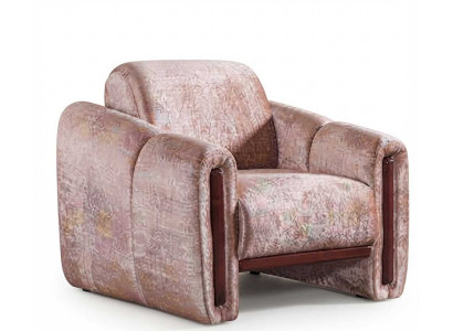 Bequemer Sessel Dekorativen Holzelementen Edlem Rosa Bezug Modern