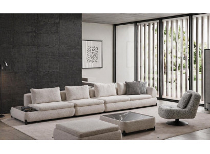 Premium Sofagarnitur Weiß Modern XXL Big Sofa Couchtisch Sessel Holz