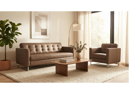 Braune Sitzgruppe Kunstleder Metallgestell Modern Polster Wohnzimmer