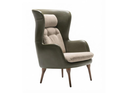 Loungesessel Olivgrün Beige Polstersessel Holzbeine Modern Elegant