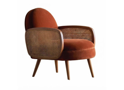 Braun Loungesessel Wiener Geflecht Holzgestell Retro Design Armlehnen