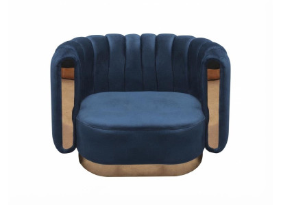Blau Loungesessel Modernes Design Goldener Sockel Samt Polstersessel