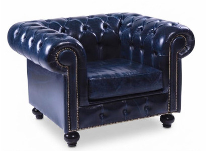 Blau Chesterfield Sessel Vintage Design Knopfheftung Polstersessel Elegant