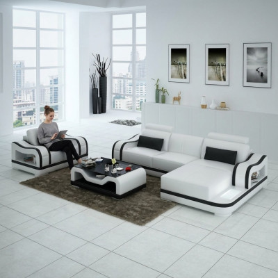 Ledersofa Couch Wohnlandschaft Ecksofa + Sessel Eck Garnitur Modern G8030E