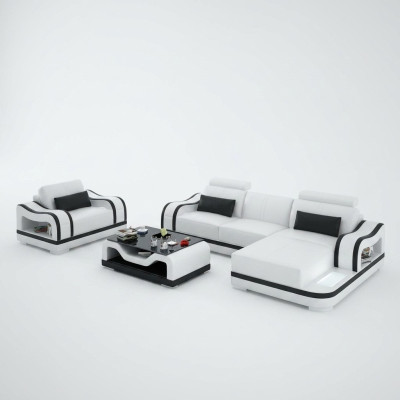 Ledersofa Couch Wohnlandschaft Ecksofa + Sessel Eck Garnitur Modern G8030E