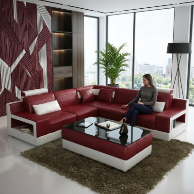 Ledersofa Ecksofa Design Couch Bettfunktion Garnitur Wohnlandschaft Polster Neu