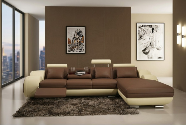 Ecksofa Wohnlandschaft Couch Ledersofa Sofa Polster Garnitur Ecke - Grau-Weiß