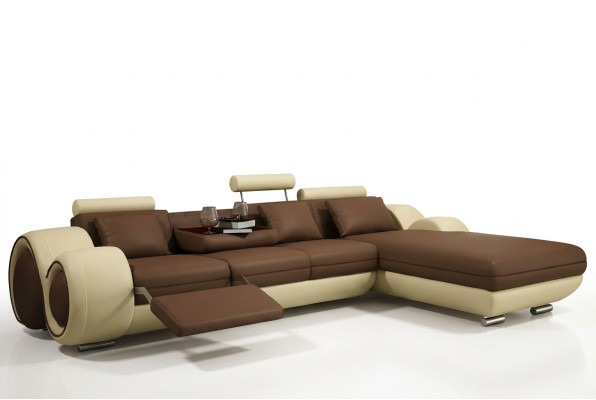 Ecksofa Wohnlandschaft Couch Ledersofa Sofa Polster Garnitur Ecke - Grau-Weiß