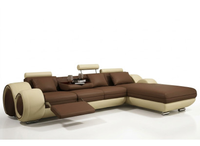 Ecksofa Wohnlandschaft Couch Ledersofa Sofa Polster Garnitur Ecke - Grau-Weiß