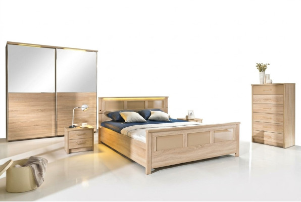 Schlafzimmer Holz Garnitur Set Komplett Bett Schrank Kommode Nachttisch Cremona2