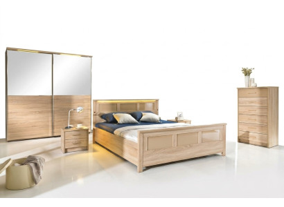 Schlafzimmer Holz Garnitur Set Komplett Bett Schrank Kommode Nachttisch Cremona2