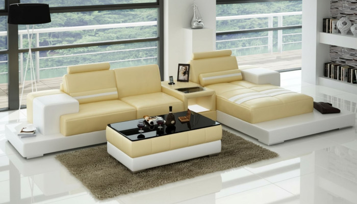 Ledersofa Couch Wohnlandschaft Ecksofa Eck Garnitur Design Modern Sofa L6004D