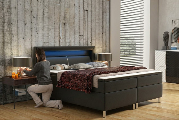Boxspringbett Box Hotel Bett mit Visco & Matratze Lederbett Betten Doppelbett