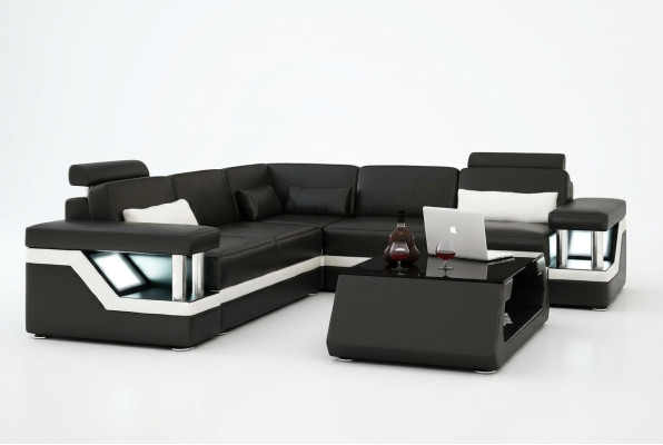 LEDERSOFA XXL GARNITUR WOHNLANDSCHAFT ECKCOUCH LEDER ECKSOFA SCHWARZ / WEIß